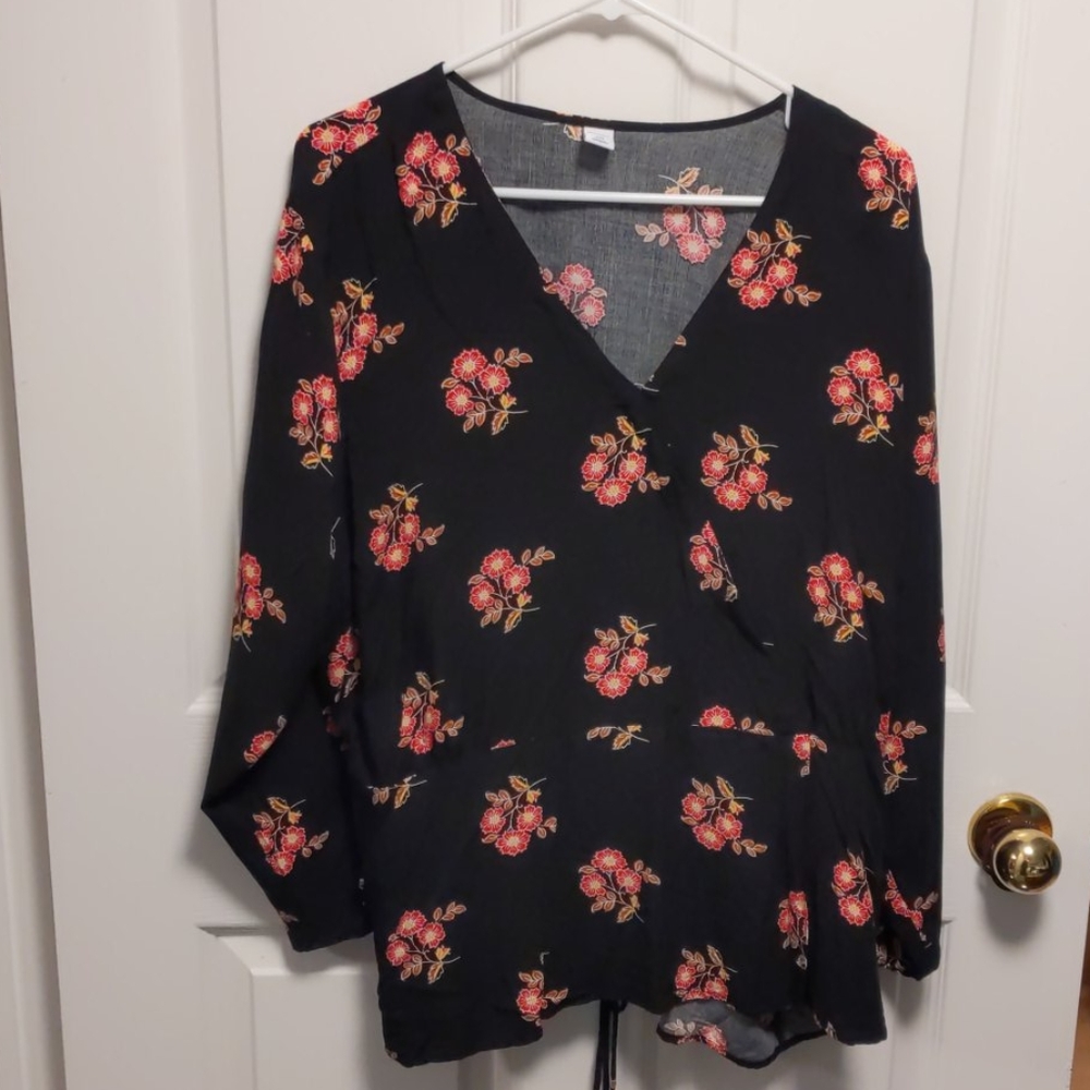 Black with red flowers top